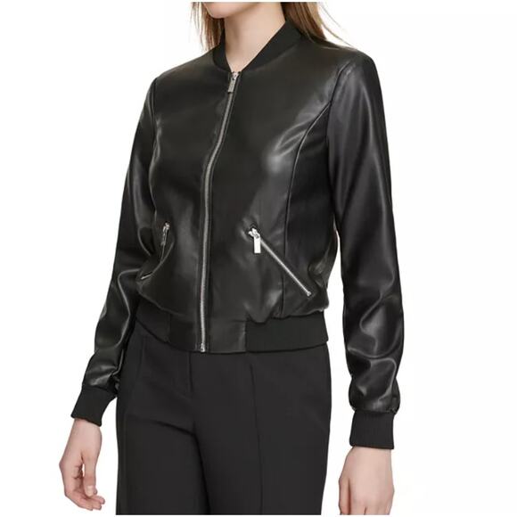 Calvin Klein Full Zip Faux Leather Bomber Jacket S - Picture 11 of 13